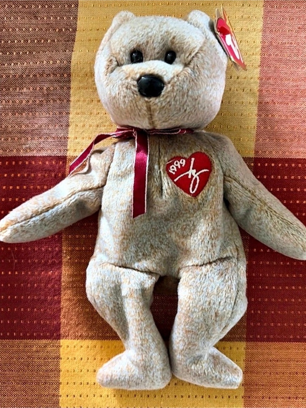Ty 1999 Signature Bear Beanie Baby Brown & Red